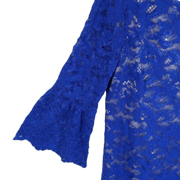 ELIZA J Size 8 Cobalt/Royal Blue Lace Bell Sleeve Exposed Zip Sheath Dress - Picture 3 of 5